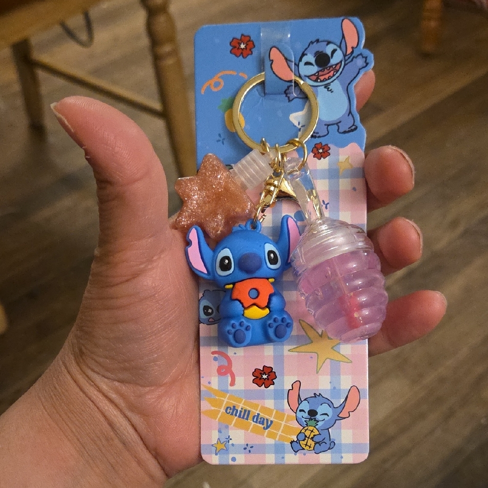 Stitch Blue and Pink Kids Keychain 2 Lip Gloss